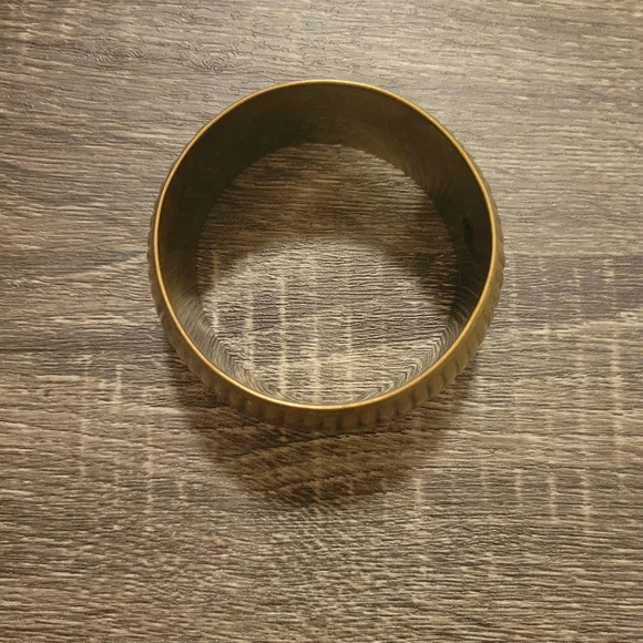 Brass Bangle Grooved Wide Bracelet - Picture 3 of 4